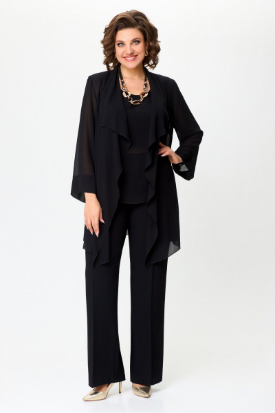 Черный кардиган и топ из текстиля с украшением DaLi 3699 чёрный - фото 1