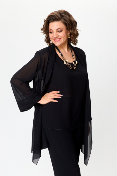 Черный кардиган и топ из текстиля с украшением DaLi 3699 чёрный - фото 2