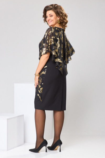 Желтое или черное нарядное платье из шифона с накидкой Romanovich Style 1-2371 черный/золото - фото 11