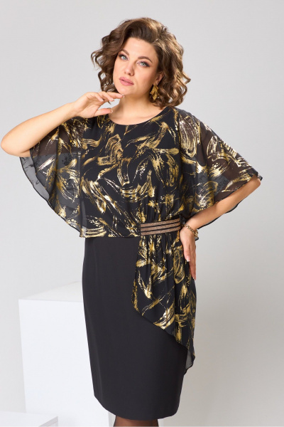 Желтое или черное нарядное платье из шифона с накидкой Romanovich Style 1-2371 черный/золото - фото 8