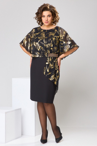Желтое или черное нарядное платье из шифона с накидкой Romanovich Style 1-2371 черный/золото - фото 6