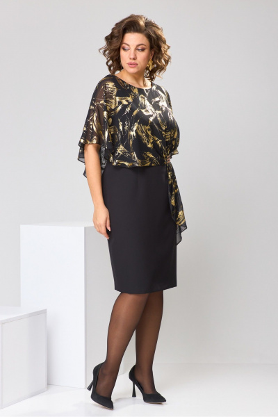 Желтое или черное нарядное платье из шифона с накидкой Romanovich Style 1-2371 черный/золото - фото 5