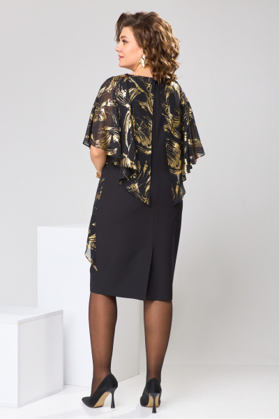 Желтое или черное нарядное платье из шифона с накидкой Romanovich Style 1-2371 черный/золото - фото 2