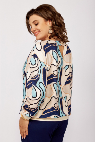 Бежевый или мультиколорный брючный костюм из вискозы Swallow 805.1 светло-бежевый_принт - фото 9