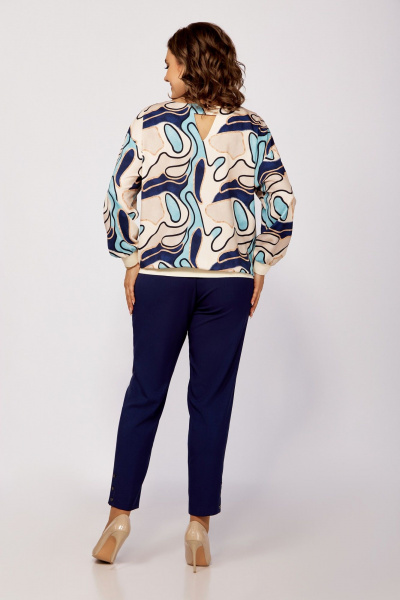 Бежевый или мультиколорный брючный костюм из вискозы Swallow 805.1 светло-бежевый_принт - фото 8