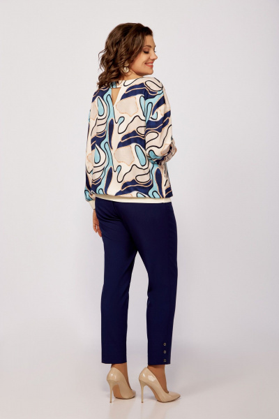 Бежевый или мультиколорный брючный костюм из вискозы Swallow 805.1 светло-бежевый_принт - фото 7