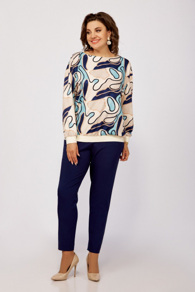 Бежевый или мультиколорный брючный костюм из вискозы Swallow 805.1 светло-бежевый_принт - фото 4