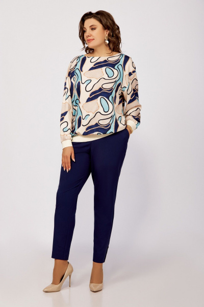 Бежевый или мультиколорный брючный костюм из вискозы Swallow 805.1 светло-бежевый_принт - фото 3