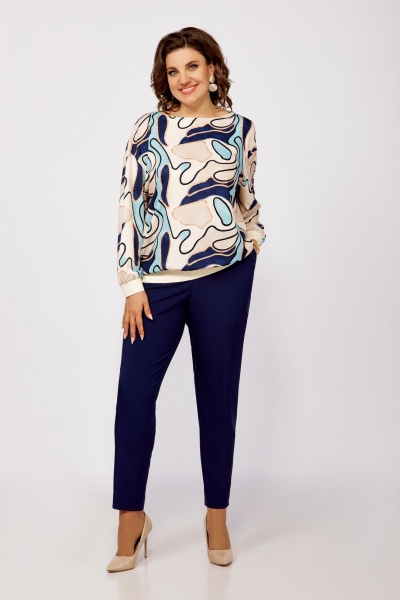 Бежевый или мультиколорный брючный костюм из вискозы Swallow 805.1 светло-бежевый_принт - фото 2