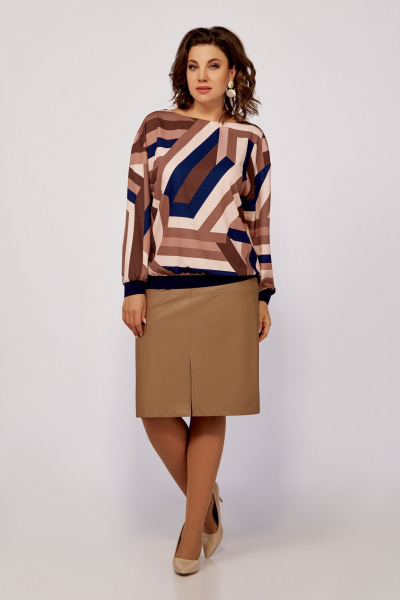 Белый или черный джемпер и юбка в стиле CHANEL Swallow 805 кофейно-бежевый_принт - фото 3