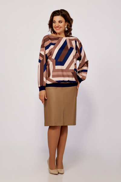 Белый или черный джемпер и юбка в стиле CHANEL Swallow 805 кофейно-бежевый_принт - фото 2