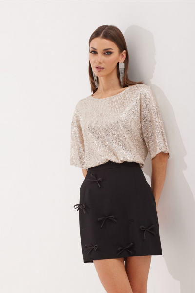 Бежевый и черный комплект блуза и юбка с пайетками N.O.W. 1502 - фото 4