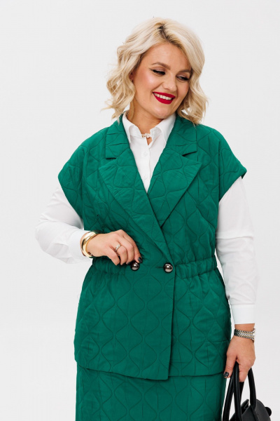 Двойка костюм из стеганной ткани жилет и юбка Anastasia 1171 бутылка - фото 6