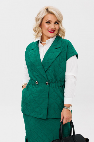 Двойка костюм из стеганной ткани жилет и юбка Anastasia 1171 бутылка - фото 5