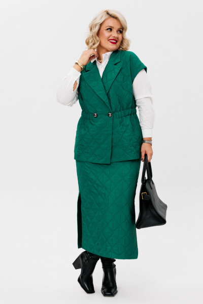 Двойка костюм из стеганной ткани жилет и юбка Anastasia 1171 бутылка - фото 2