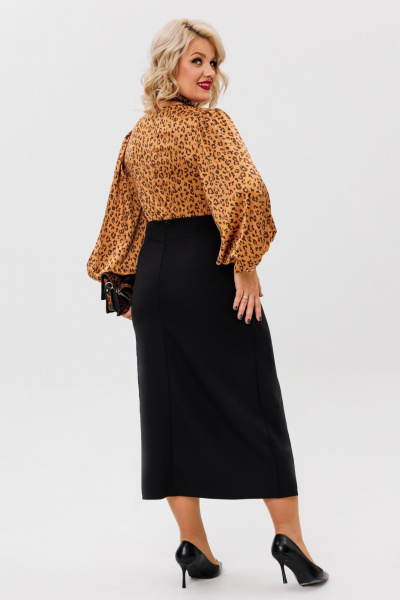Комплект блузы из атласа и юбки с подрезами Anastasia 1176 золото/черный - фото 11