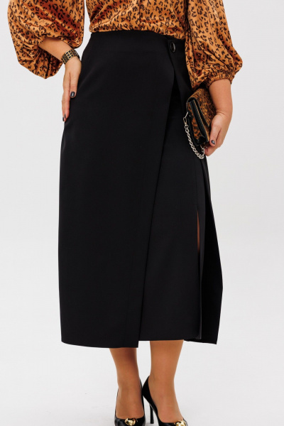 Комплект блузы из атласа и юбки с подрезами Anastasia 1176 золото/черный - фото 9