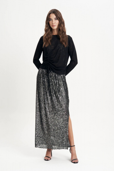 Черный трикотажный джемпер с декоративной сборкой Fantazia Mod 5020 черный - фото 5