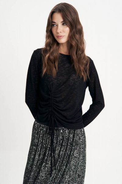 Черный трикотажный джемпер с декоративной сборкой Fantazia Mod 5020 черный - фото 3