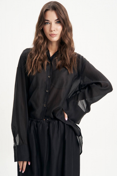 Текстильная классическая рубашка с воротником-стойкой Fantazia Mod 5006 черный - фото 7