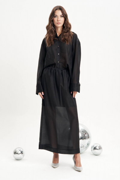 Текстильная классическая рубашка с воротником-стойкой Fantazia Mod 5006 черный - фото 4