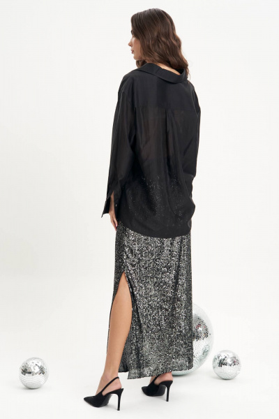 Текстильная классическая рубашка с воротником-стойкой Fantazia Mod 5006 черный - фото 3