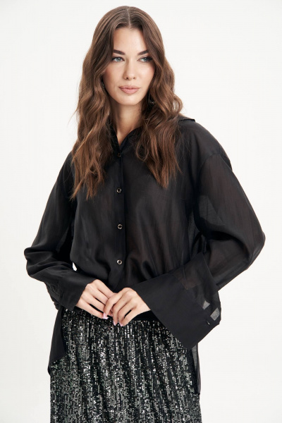 Текстильная классическая рубашка с воротником-стойкой Fantazia Mod 5006 черный - фото 2