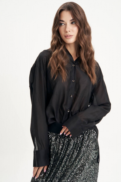 Текстильная классическая рубашка с воротником-стойкой Fantazia Mod 5006 черный - фото 1