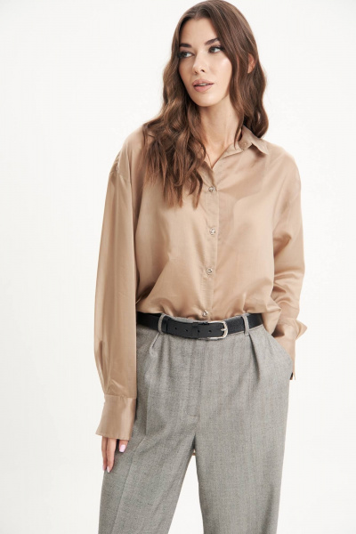 Текстильная рубашка в бежевом стиле с кокеткой Fantazia Mod 5006 бежевый - фото 7