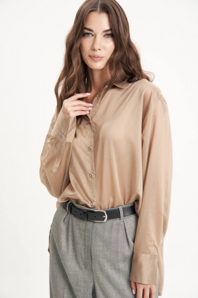 Текстильная рубашка в бежевом стиле с кокеткой Fantazia Mod 5006 бежевый - фото 2