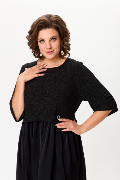 Стильное платье с трикотажной верхней частью и атласной юбкой Michel chic 2173 черный - фото 9