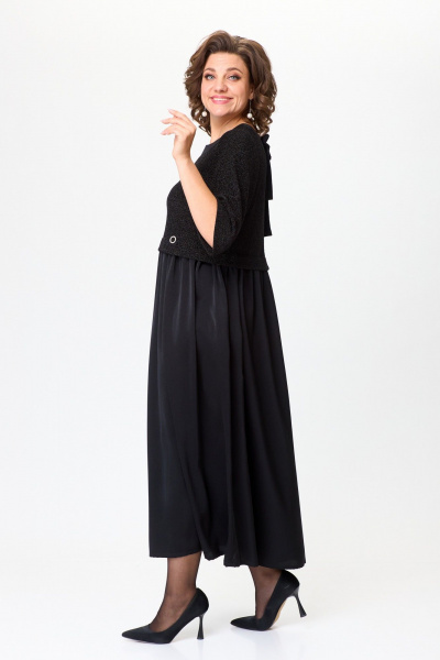 Стильное платье с трикотажной верхней частью и атласной юбкой Michel chic 2173 черный - фото 6