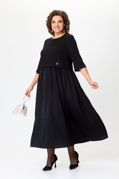 Стильное платье с трикотажной верхней частью и атласной юбкой Michel chic 2173 черный - фото 5