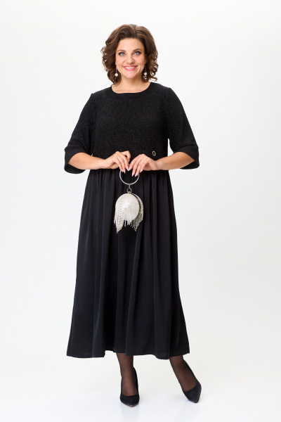 Стильное платье с трикотажной верхней частью и атласной юбкой Michel chic 2173 черный - фото 4