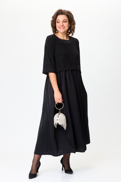 Стильное платье с трикотажной верхней частью и атласной юбкой Michel chic 2173 черный - фото 3