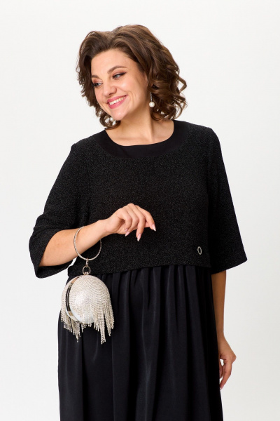 Стильное платье с трикотажной верхней частью и атласной юбкой Michel chic 2173 черный - фото 2