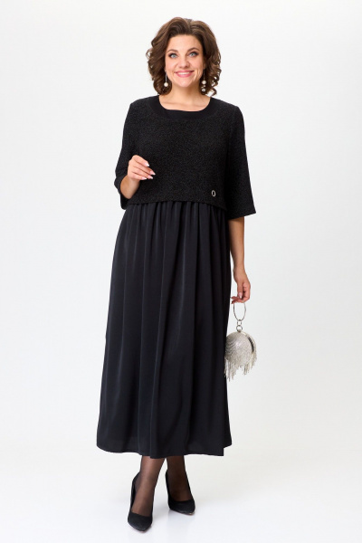 Стильное платье с трикотажной верхней частью и атласной юбкой Michel chic 2173 черный - фото 1