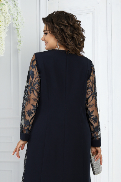 Нарядный брючный комплект с кардиганом и блузкой из кружевных тканей Ninele 6038 синий - фото 18