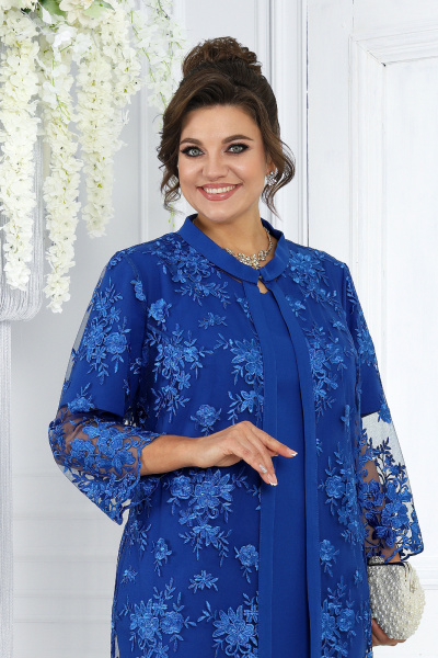 Нарядный кружевной комплект из кардигана и платья в синем цвете Ninele 6040 василек - фото 3