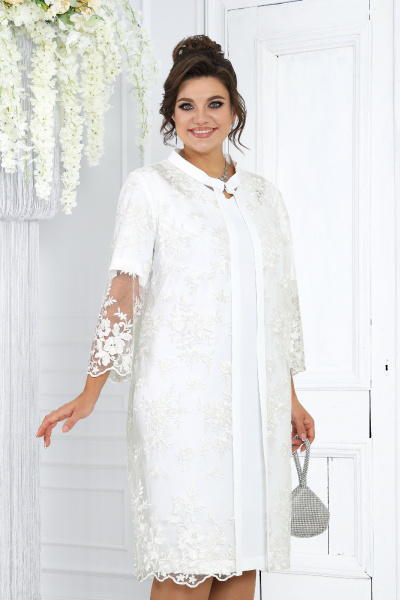 Элегантный кружевной комплект из кардигана и платья для особых мероприятий Ninele 6040 молочный - фото 2