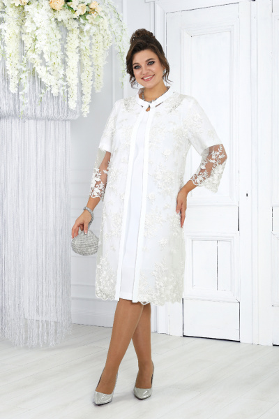 Элегантный кружевной комплект из кардигана и платья для особых мероприятий Ninele 6040 молочный - фото 3