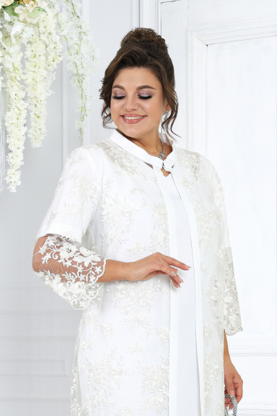 Элегантный кружевной комплект из кардигана и платья для особых мероприятий Ninele 6040 молочный - фото 5