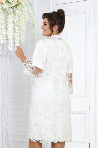 Элегантный кружевной комплект из кардигана и платья для особых мероприятий Ninele 6040 молочный - фото 14