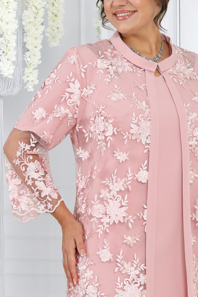 Роскошный кружевной комплект из кардигана и платья в насыщенных цветах Ninele 6040 розовый - фото 6