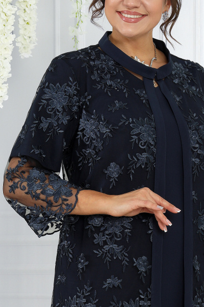 Элегантный кружевной комплект из кардигана и платья для торжественных случаев Ninele 6040 синий - фото 3