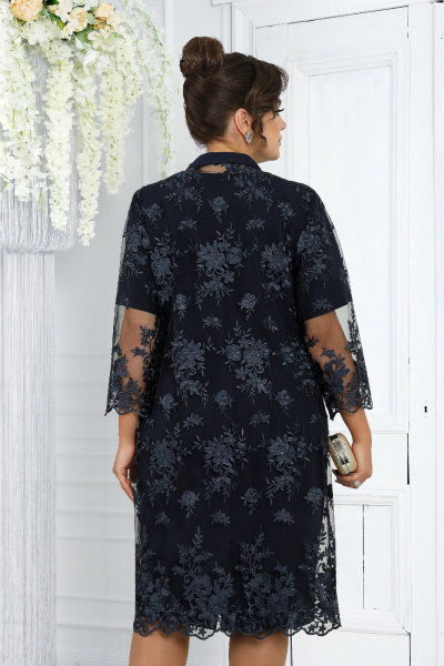 Элегантный кружевной комплект из кардигана и платья для торжественных случаев Ninele 6040 синий - фото 16