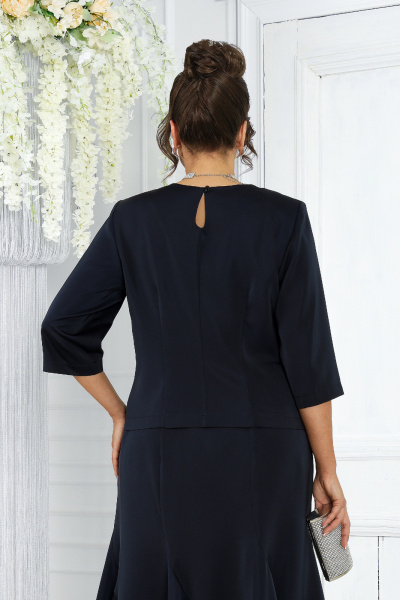 Стильный комплект из блузки и юбки с воланами и искусственным шифоном Ninele 7473 синий - фото 8