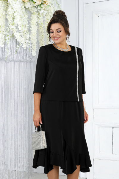 Элегантный женский комплект юбка и блузка из текстиля Ninele 7473 черный - фото 2