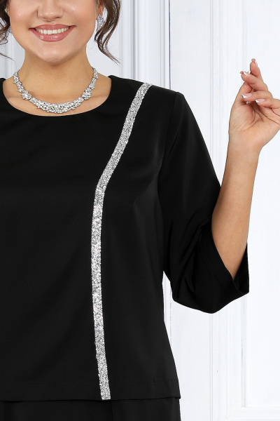 Элегантный женский комплект юбка и блузка из текстиля Ninele 7473 черный - фото 4