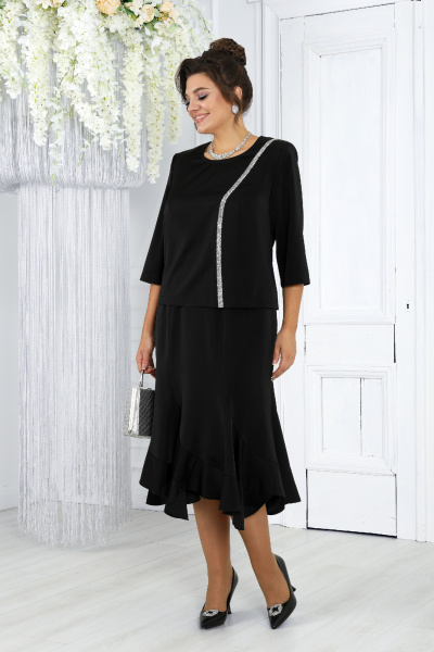 Элегантный женский комплект юбка и блузка из текстиля Ninele 7473 черный - фото 6